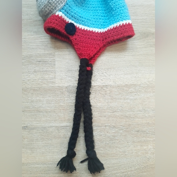 Handmade Thomas the Tank Engine Crochet Knit Ear Flap Hat - 20" Circumference - Picture 4 of 10
